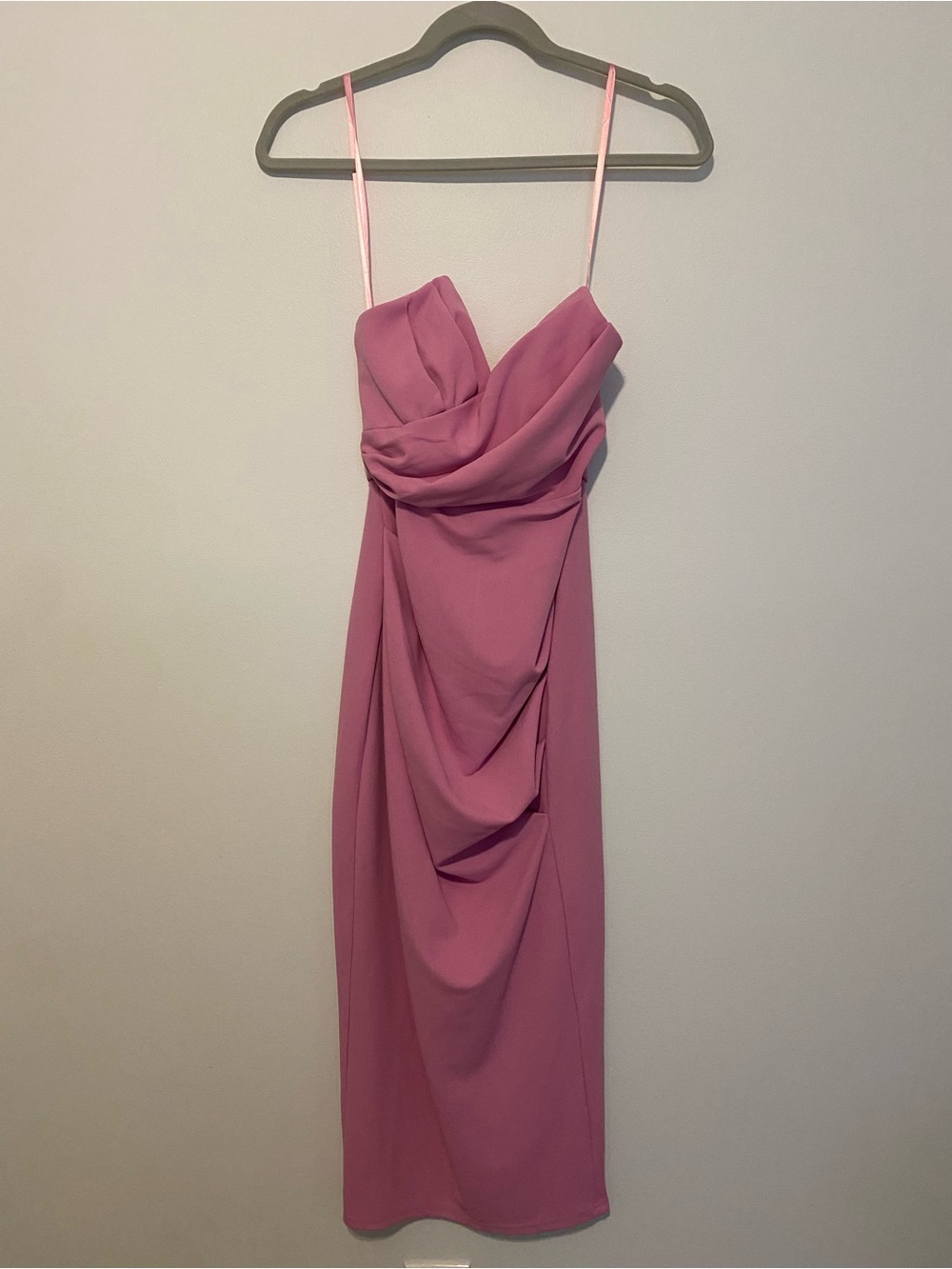 Here Comes The Sun Pink Ruched Draped Midi Dress